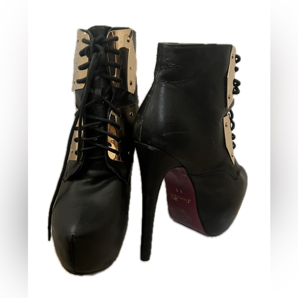Cleopatra Black w/ Gold and Maroon Accent Lace-Up Platform Boots